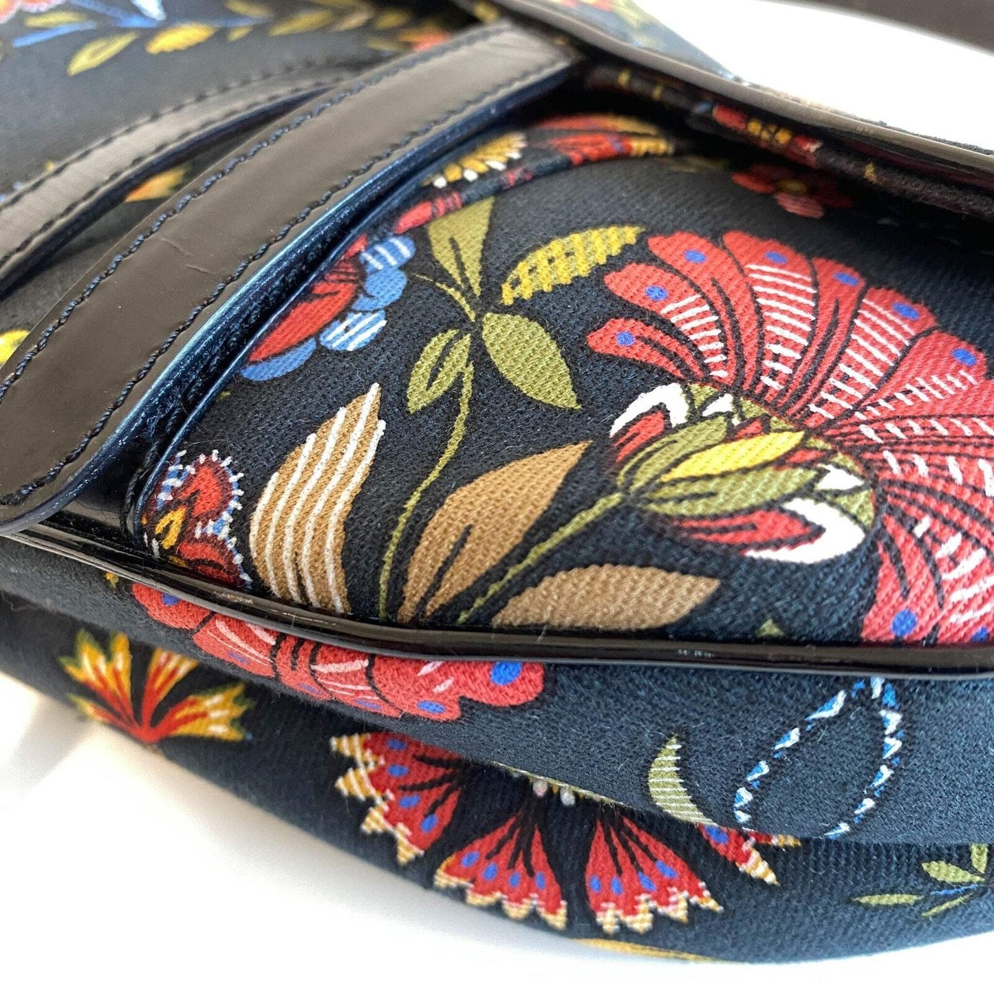 Authentic CHRISTIAN DIOR Flower Print Cotton Canvas Saddle Shoulder Bag Pre-owned