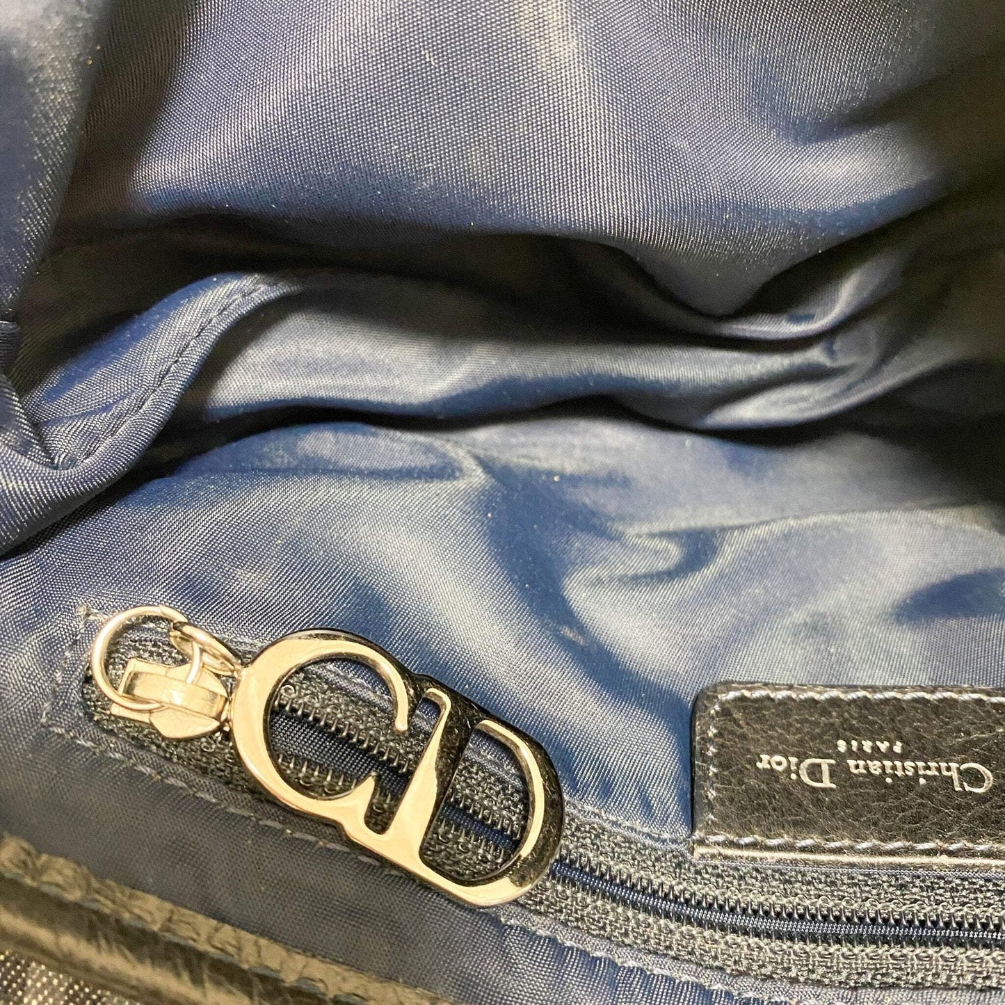 Authentic CHRISTIAN DIOR 2005 Navy Flight Line Trotter Saddle Handbag Pre-owned