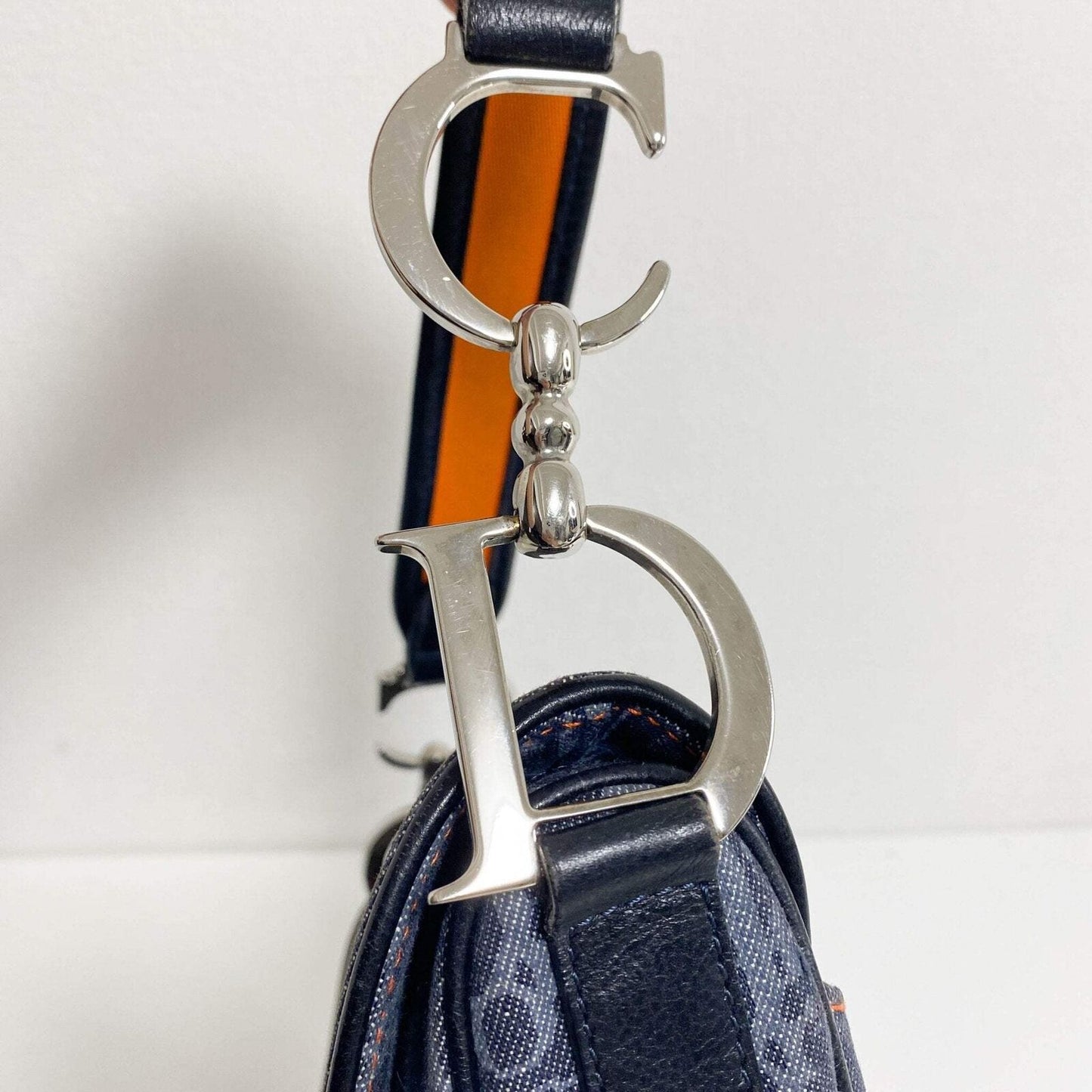Authentic CHRISTIAN DIOR 2005 Navy Flight Line Trotter Saddle Handbag Pre-owned