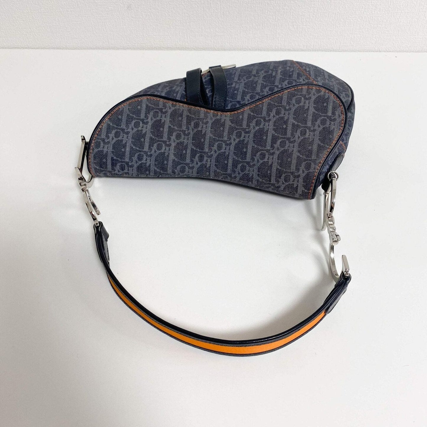 Authentic CHRISTIAN DIOR 2005 Navy Flight Line Trotter Saddle Handbag Pre-owned