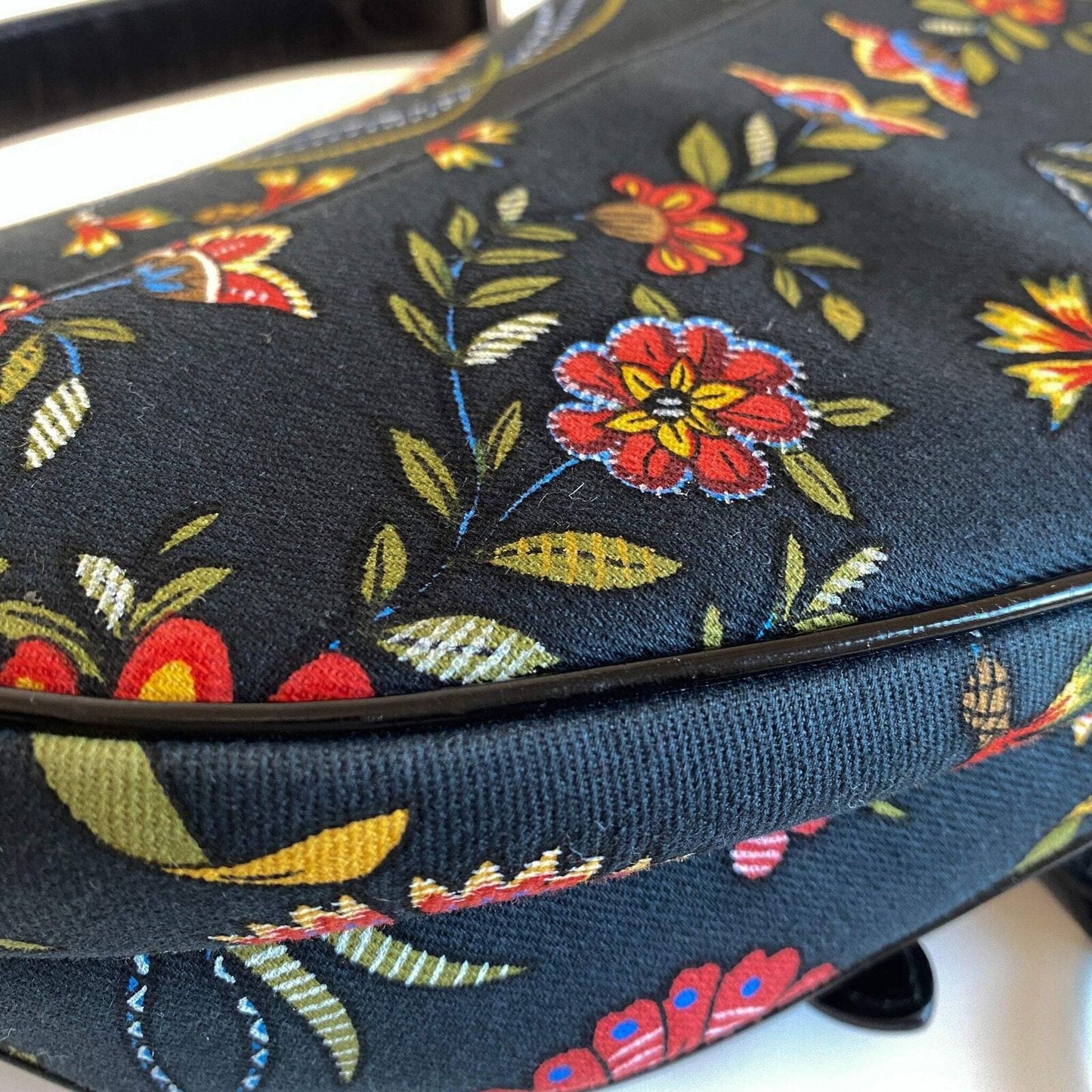 Authentic CHRISTIAN DIOR Flower Print Cotton Canvas Saddle Shoulder Bag Pre-owned
