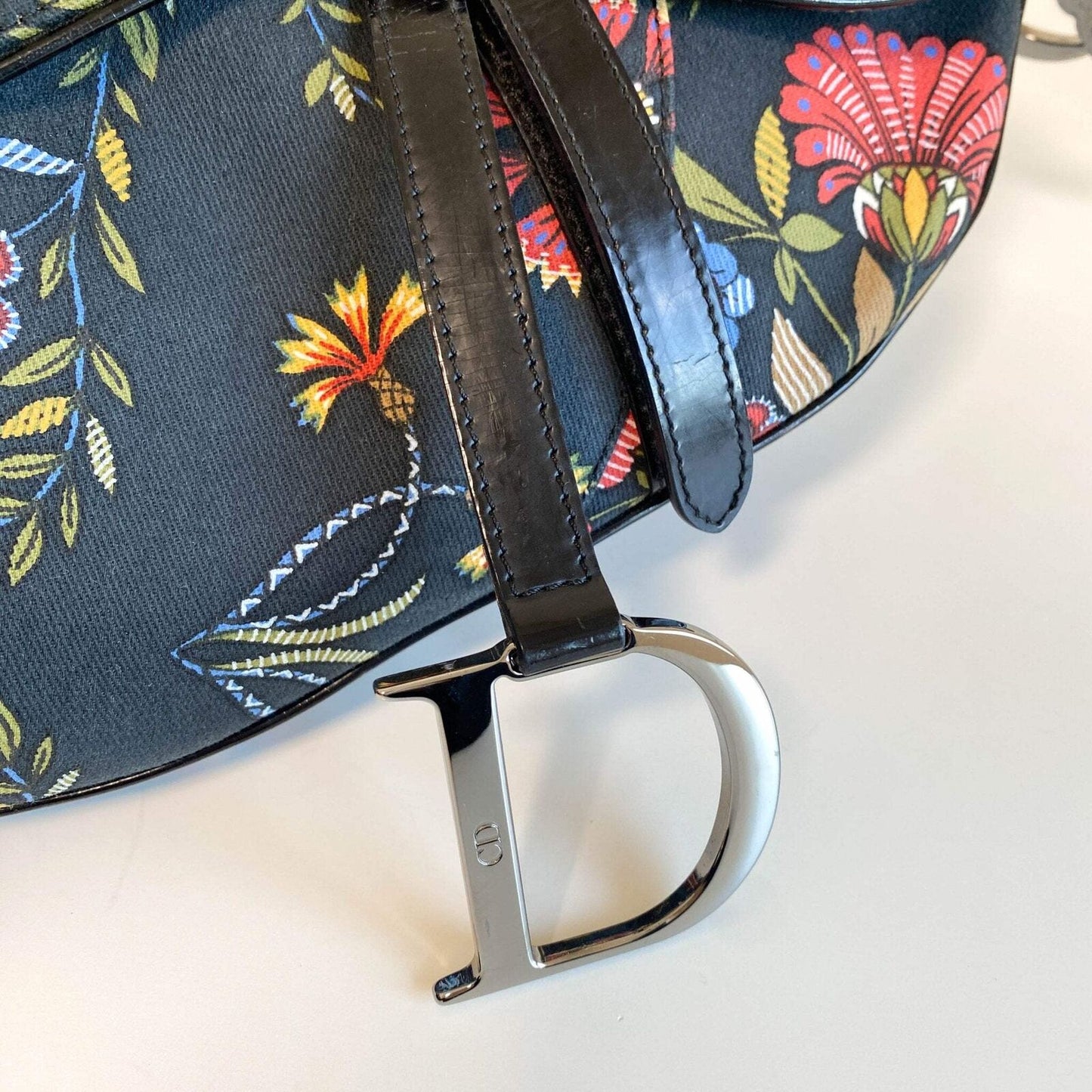Authentic CHRISTIAN DIOR Flower Print Cotton Canvas Saddle Shoulder Bag Pre-owned