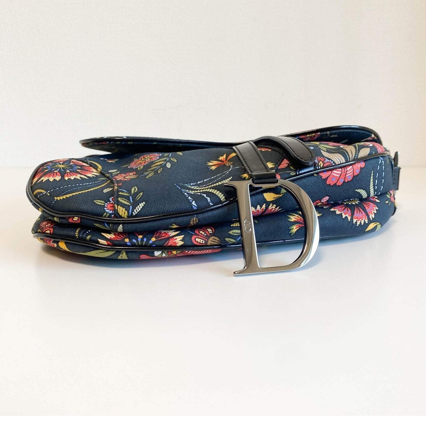 Authentic CHRISTIAN DIOR Flower Print Cotton Canvas Saddle Shoulder Bag Pre-owned