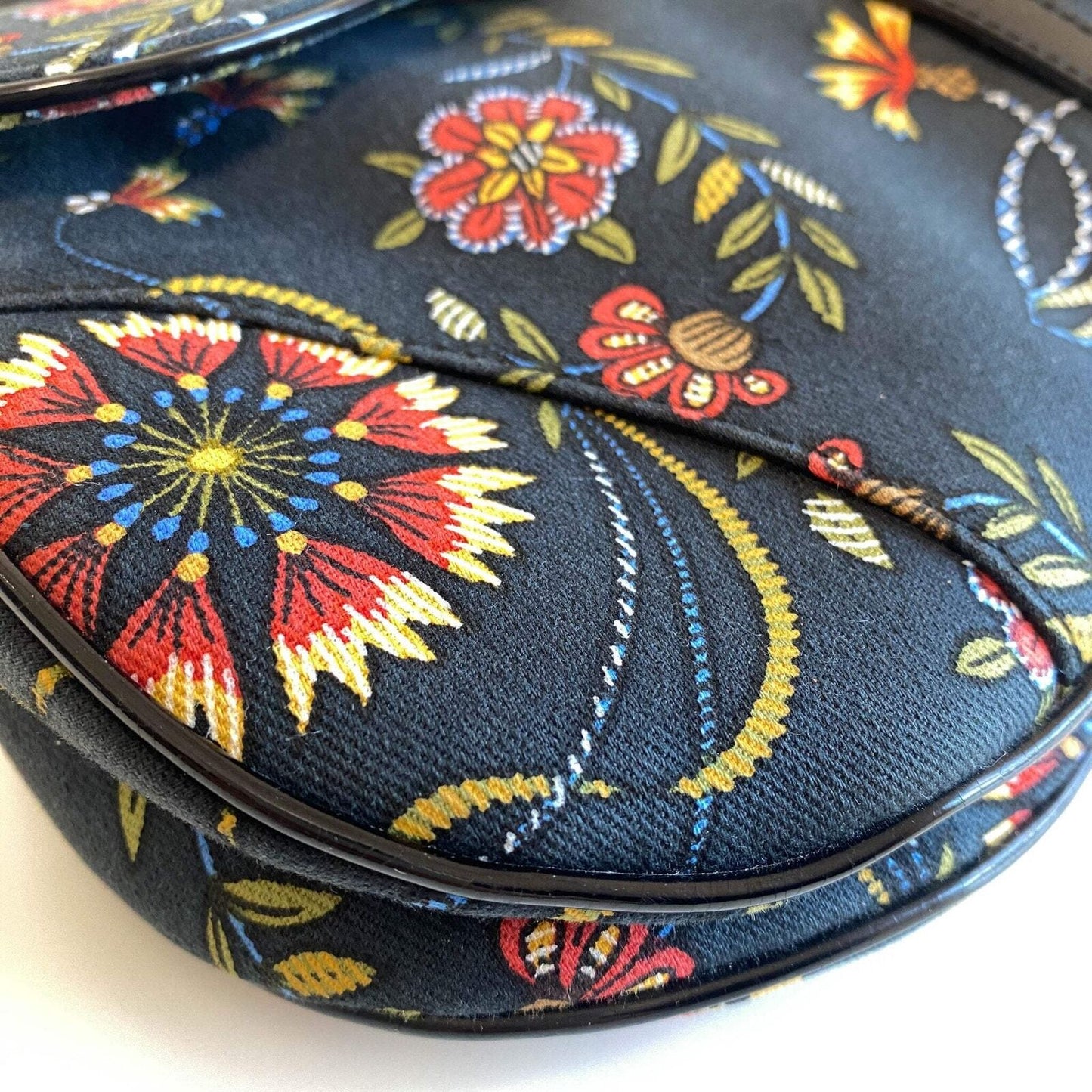 Authentic CHRISTIAN DIOR Flower Print Cotton Canvas Saddle Shoulder Bag Pre-owned