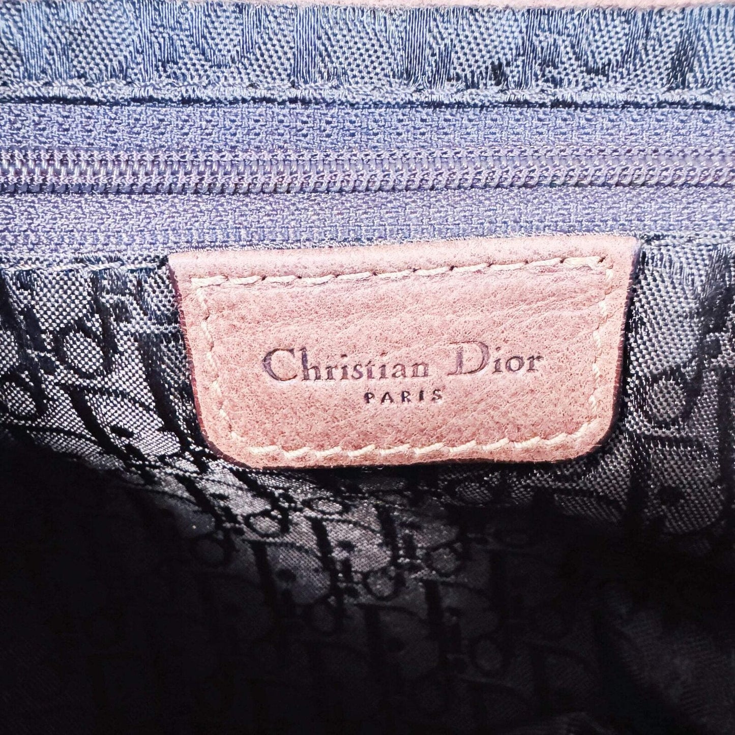 Authentic CHRISTIAN DIOR Saddle Brown Leather Printed Velvet Shoulder Bag Pre-owned