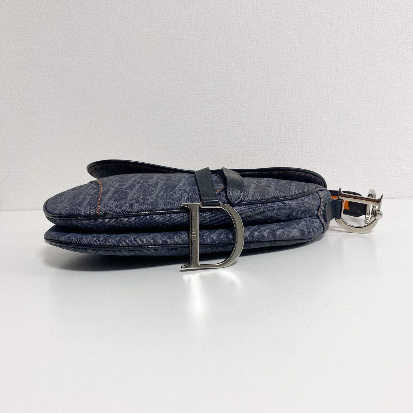 Authentic CHRISTIAN DIOR 2005 Navy Flight Line Trotter Saddle Handbag Pre-owned