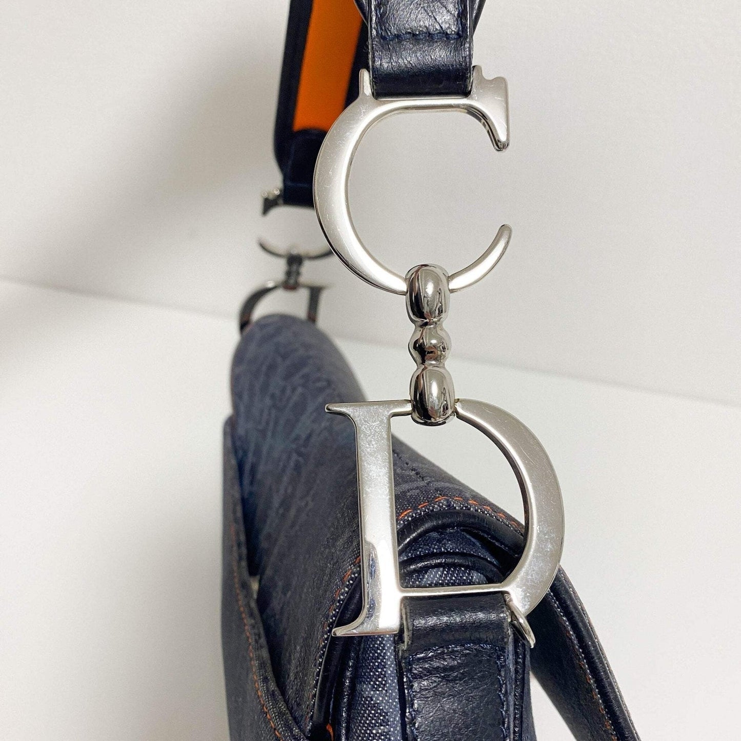 Authentic CHRISTIAN DIOR 2005 Navy Flight Line Trotter Saddle Handbag Pre-owned