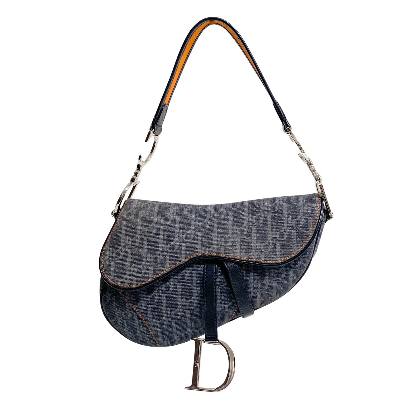 Authentic CHRISTIAN DIOR 2005 Navy Flight Line Trotter Saddle Handbag Pre-owned