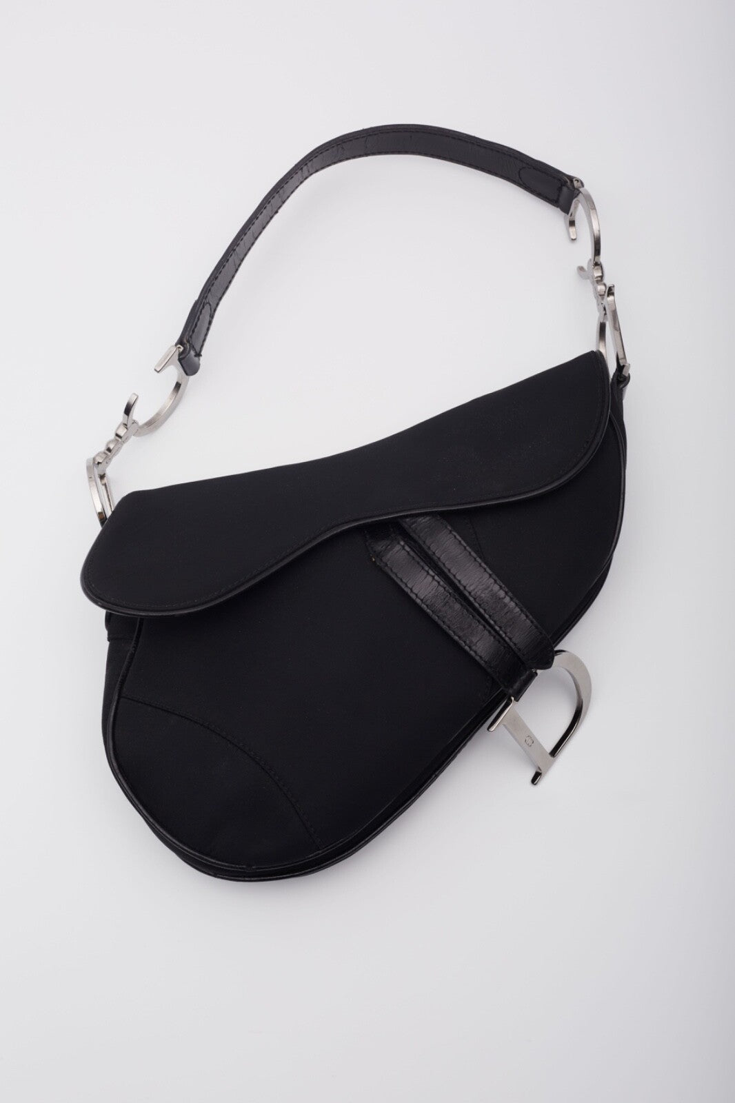 Authentic CHRISTIAN DIOR BLACK NYLON SADDLE BAG Pre-owned